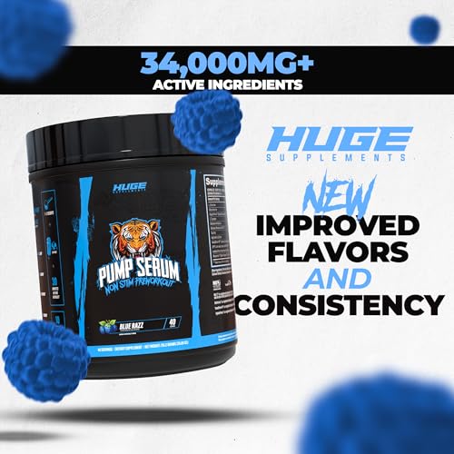 Image of Pump Serum Non Stim Pre-Workout - Fully Loaded Stimulant Free Pre Workout for Extreme Pumps, Vascularity & Muscle Fullness, with L-Citrulline, HydroPrime & Nitrates, Blue Razz, 40 Servings