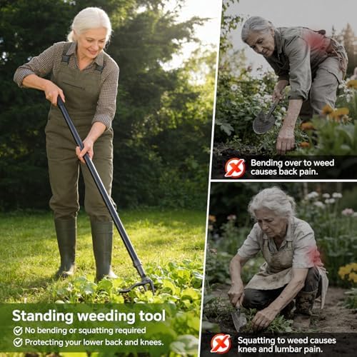Weed Puller Tool – 45" All-Metal Stand Up Heavy Duty Weeder Hand Tool with 4-Claw Steel Head & Long Handle, Garden Weeding Tool for No Bending or Kneeling, Back & Knee Friendly, Easily Removes Weeds - 1