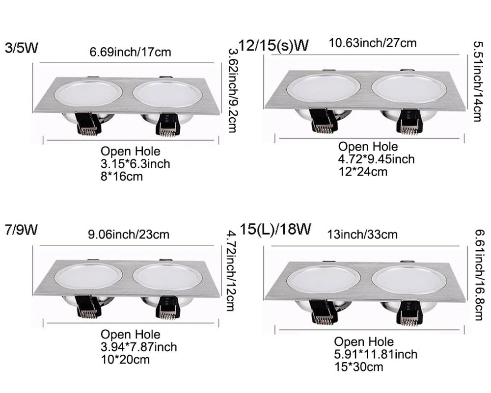 Generico Faretto da incasso a soffitto a LED a doppia testa con griglia quadrata for lampada spot da incasso for corridoio del centro commerciale(Black(18W),White light)