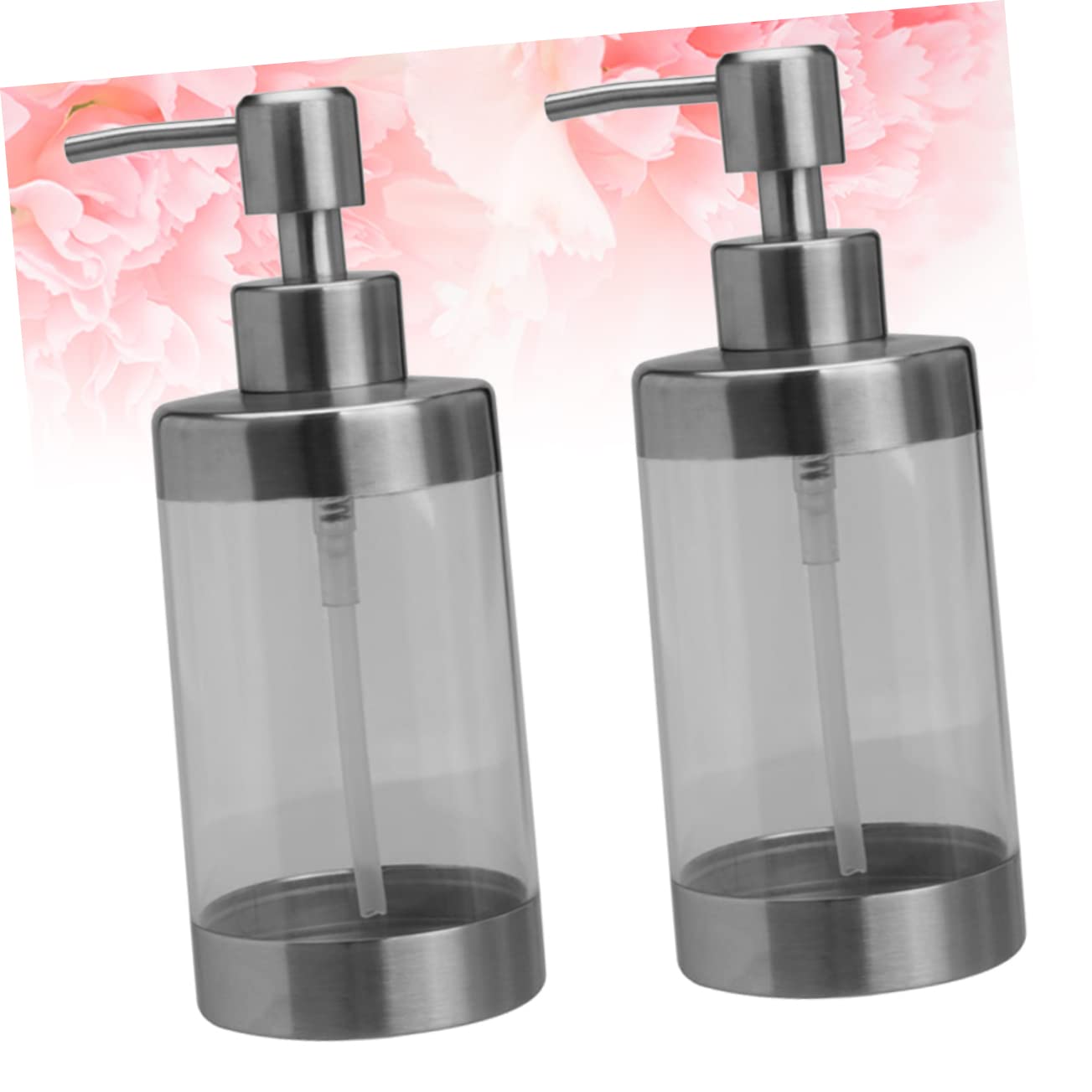 2 Stück 350ml Seifen Pumpspender aus Edelstahl und Acryl | Silber, Nachfüllbar und Wiederverwendbar, für Bad und Küchenarbeitsplatte