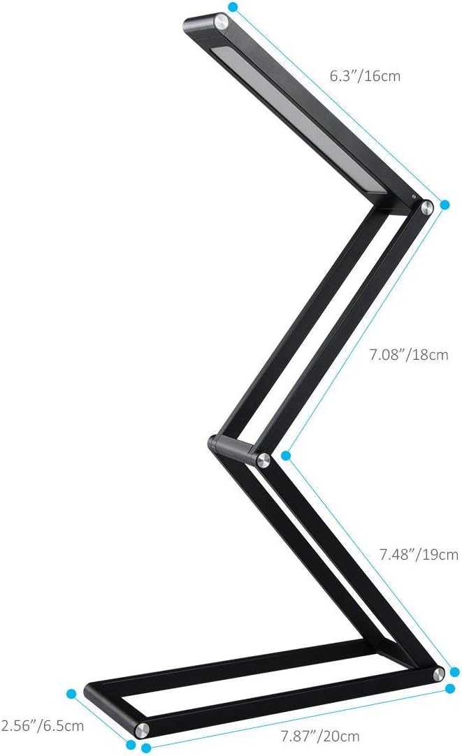 Elzo Rechargeable LED Desk Lamp, Portable Dimmable Table Lamp, USB Charging Port, 2 Brightness Levels, Aluminum Alloy Folding Lamp with Wall Mount for Reading Studying Working Camping (Black)