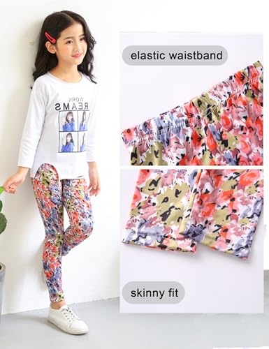 Kiench Girls Printed Leggings Pack of 2 Stretch Yoga Pants for Kids 2-11 Years3