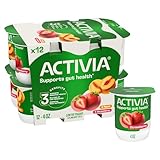 Activia Peach and Strawberry Probiotic Yogurt, Delicious Low Fat Yogurt Cups to Help Support Gut Health, Variety Pack, 4 oz, 12 Count