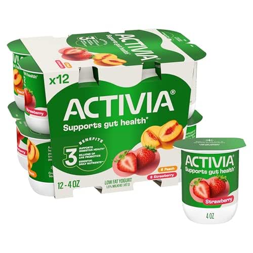 Activia Peach and Strawberry Probiotic Yogurt, Delicious Low Fat Yogurt