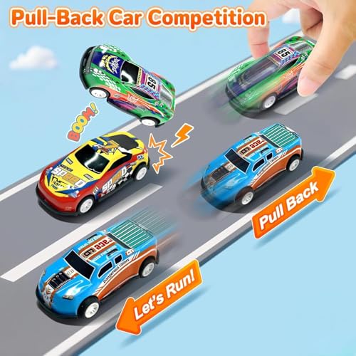 Image of Pull Back Toy Cars for Kids Set of 6 | Die Cast Metal Mini Racing Cars with International Flag Designs | Friction Powered Toy Cars for Boys & Girls Age 3+ | Small Car Playset
