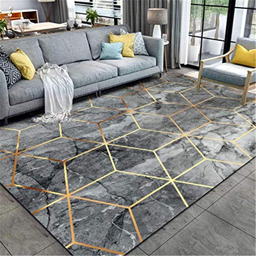 Giow Alfombra Alfombras de Sala de Estar Lavable y Duradera Alfombras de Dormitorio A dosen't shed Alfombra Visión estéreo 3D Jaspeado Gris Blanco Amarillo alfombras Grandes 200X300cm
