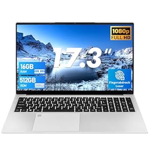 BINTEC Computadora portátil de 17.3 pulgadas, procesador Celeron N5095 (hasta 2.9 GHz), 16 GB RAM DDR4 512G SSD, pantalla IPS FHD grande, Wi-Fi, HDMI, cámara web, teclado retroiluminado, portátil