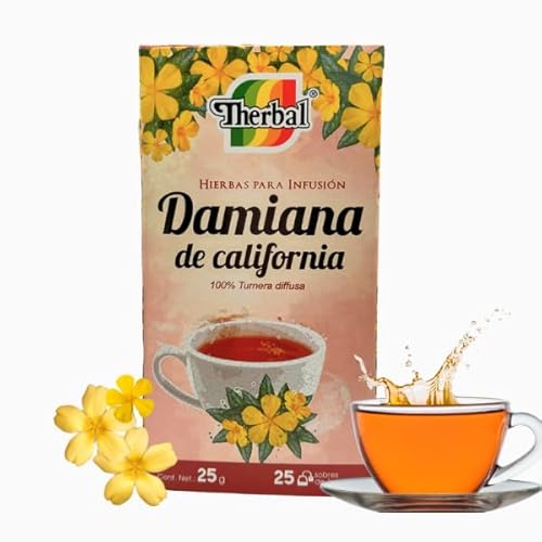 Therbal – Damiana de California Herbal Tea (25 Tea Bags) | 100% Turnera diffusa | Caffeine-Free Infusion