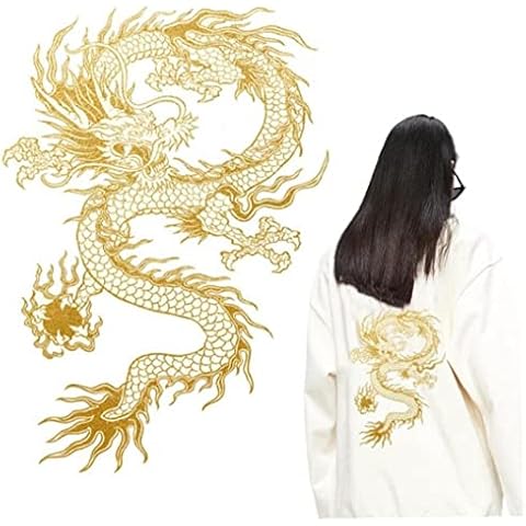 Gold Patch Embroidered Applique Patch Chinese Sew on or Iron on Patches for DIY Chinese Costume, , Jackets, Clothing, Bags Cover
