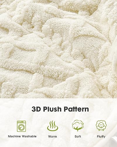 Uttermara Jacquard Weighted Blanket for Adult, 3D Cable Pattern Heavy Blanket Queen | Full Size 15lbs for Warm and Cozy 60" x 80" for Relaxation, Beige - Image 4