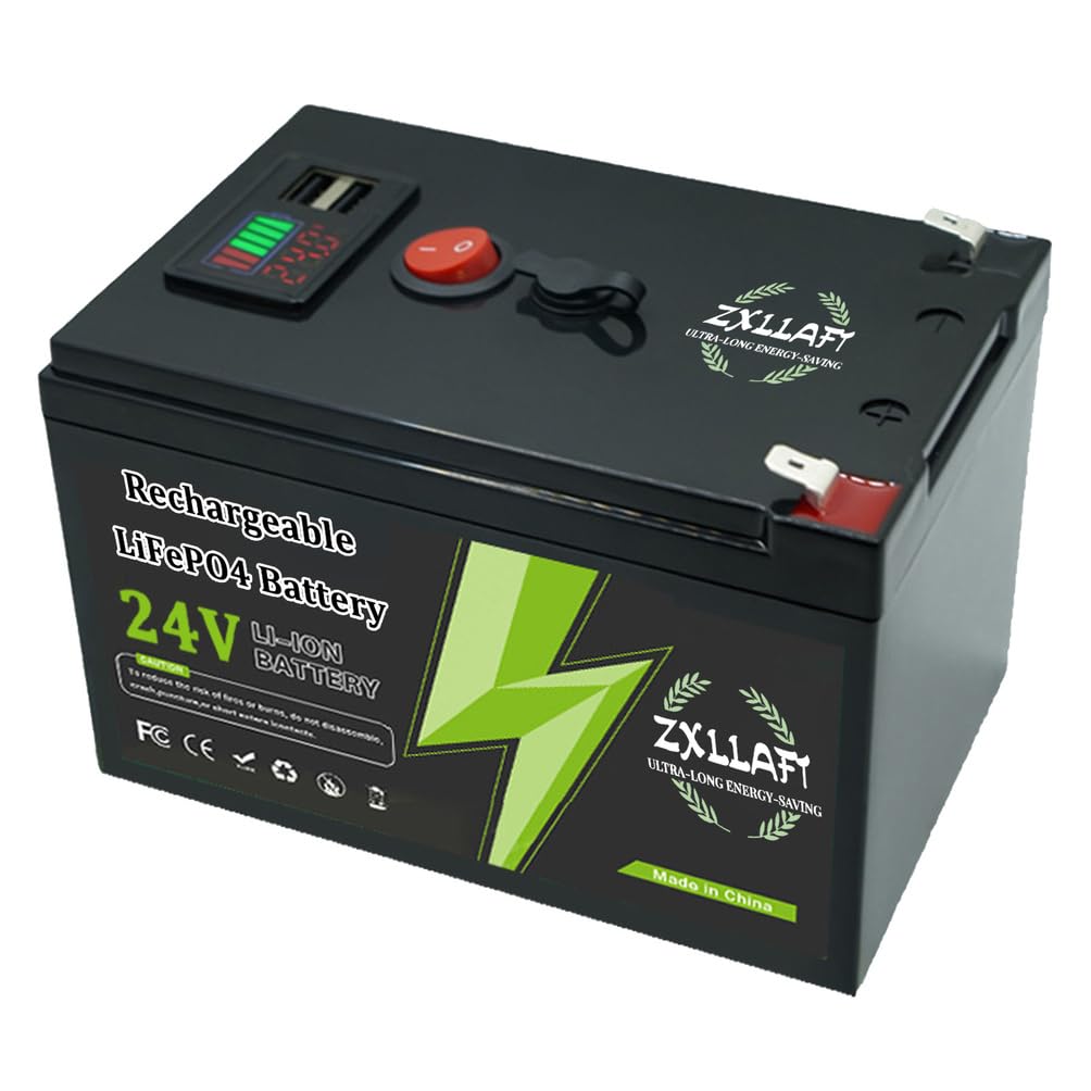 Batteria LiFePO4 24V 10Ah 8Ah Batteria al Litio 12Ah Batterie Ricaricabili 24V Batterie solari per Alimentazione di Backup con Porta USB e BMS per Motore da 100W a 300W,24v12ah