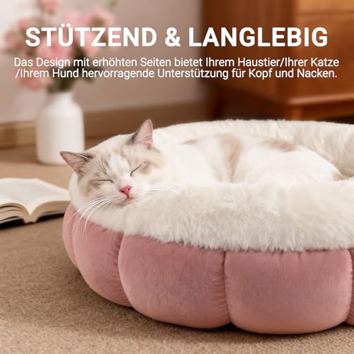 EDMIENS Katzenbett Klein, Katzenbett Flauschig Waschbar, Katzen Bett Indoor, Katzenkissen Rosa, Rund Katzenkörbchen mit Rutschfester Basis, Katzenschlafplatz für Katzen, Kleine Hunde, 45x45x16.5cm