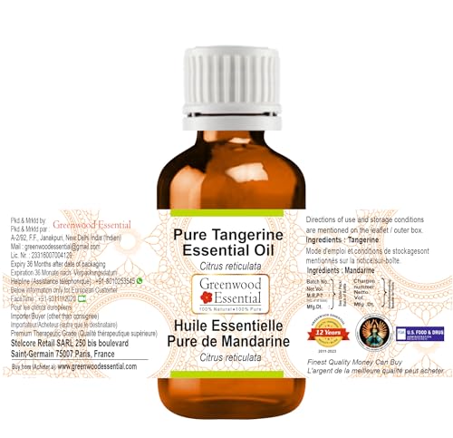 Image of Greenwood Essential Tangerine Essential Oil (Citrus reticulata) Pure | Non-Sticky | Non-greasy | Lightweight | Men & Women | All Skin Types | Steam Distilled 10ml