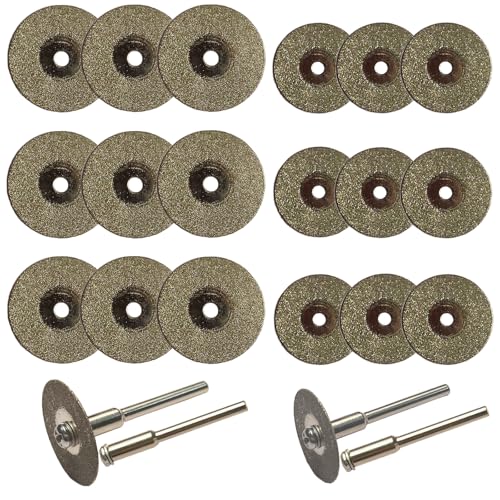 20pcs Diamond Cutting Wheel, Discs Cutting Blades Rotary Tools with 4Pcs 3mm Mandrel for Cutting Polishing Gem Stones, Marble, Plastic, Glass (22/30mm Each 10Pcs)