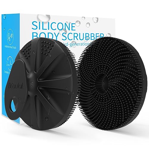 Image of Silicone Body Scrubber, Upgrade 3rd Gen Shower Bath Brush, Lather Nicely, Soft Massage Body, More Hygienic Than Traditional Loofah, Gentle Exfoliating for Sensitive Skin, 1 Pack, Black