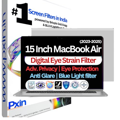 Image of Pxin 15 Inch MacBook Air (2023-2025) Eye Comfort Shield with Adv Privacy | Anti-Glare | No UV | Anti Blue | Magnetic /Pro Version | Laptop Privacy Filter