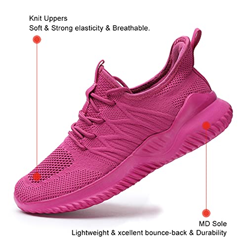 Image of KEEZMZ Womens Ladies Walking Running Shoes Slip On Lightweight Casual Tennis Sneakers Clothes Shoes, Rose, 8