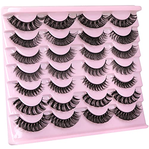 False Eyelashes Fluffy Russian Strip Lashes D Curl 7 Styles 6D Volume Faux Mink Lashes Wispy Lashes Pack Reusable Eye Lashes like Eyelashes Extension Soft Fake Eyelashes 14 Pairs