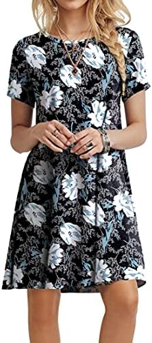 POPYOUNG Women's 2023 Summer Casual T-Shirt Dress Short Sleeves Swing Boho Beach Cover up M, White Lily