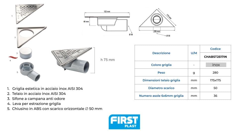 Siphon d'angle horizontal Ø 50 mm First Plast CHABST2517IN