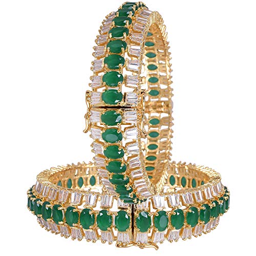 Brass Gold Plated and Cubic Zirconia Bangle Set for Women & Girls