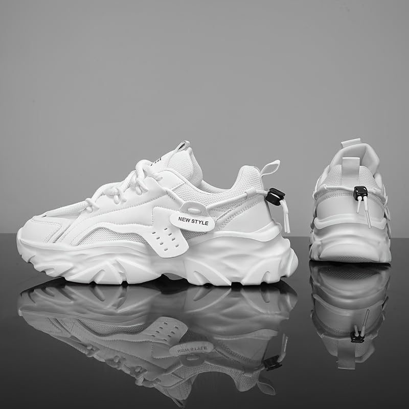 Men's Fashion Trendy Thick-Soled Height-Increasing, Casual Versatile Street White Shoes, Comfortable Soft-Soled Non-Slip Wear-Resistant Sports Running Shoes for All Seasons.4
