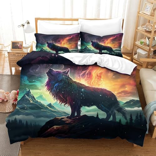 Housse de couette loup impression 3D luxe lit super king - 3