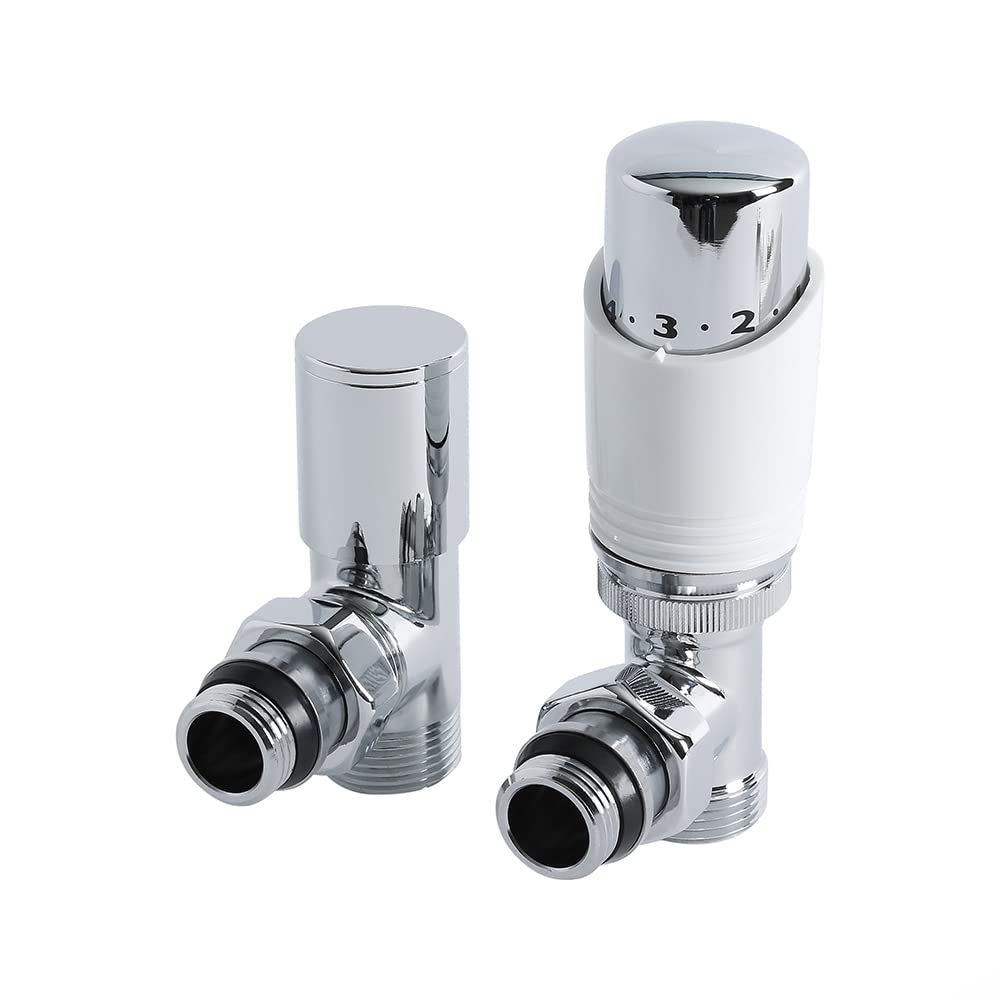 Milano Men's Chrome & White Chrome White 3/4" Thread Valve Trv Thermostatic Radiator Valve 15Mm Copper Adapters