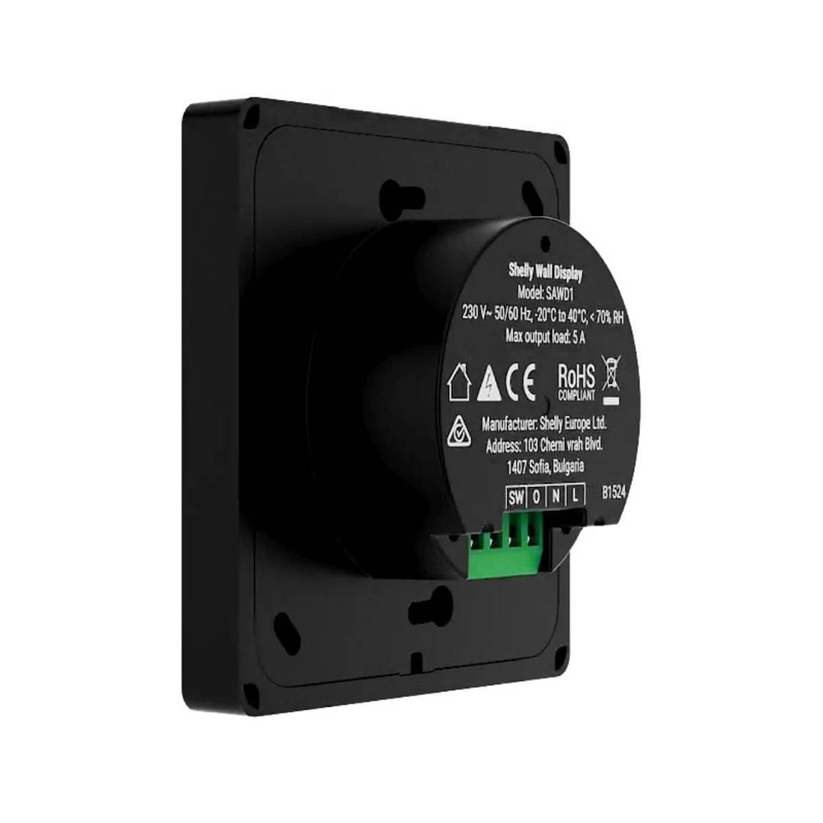 Shelly Wall Display Noir + Blu H&T Noir – Kit domotique Wi-Fi, Panneau de contrôle avec relais interrupteur 5A et Capteur de température et d’humidité, Fonction thermostat, Mesure consommation énergie