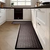 2PCS UKISS Kitchen Rugs, Cushioned Anti Fatigue Kitchen Mats for Floor, Waterproof Kitchen Rug,Non-Slip Comfort Standing Mat for Kitchen, Floor Home, Office, Sink, Laundry,17.3'x28'+17.3'x60',Brown
