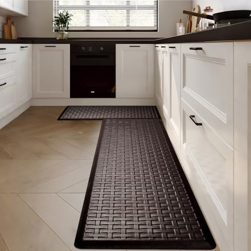 2PCS UKISS Kitchen Rugs, Cushioned Anti Fatigue Kitchen Mats for Floor, Waterproof Kitchen Rug，Non-Slip Comfort Standing Mat for Kitchen, Floor Home, Office, Sink, Laundry,17.3"x28"+17.3"x60