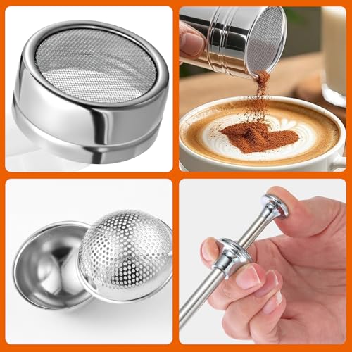 Image of 4 Pack Powdered Sugar Shaker Duster, Stainless Steel Cinnamon Sugar Shaker & Flour Duster Set, Spring Flour Sifter for Sugar Flour and Spices