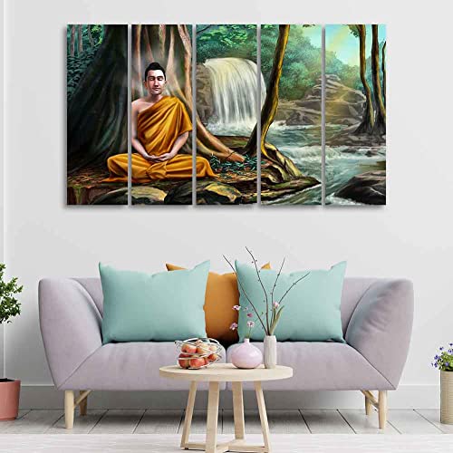 Image of VIBECRAFTS Wall Painting of Buddha with Nature Background Set of Five For Home|Office|Living Room|Gift (PTVC5Pcs4 8614)
