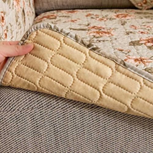 Image of HOMETHREADS Anti-Skid Sofa Protector Mat: Premium Printed Cotton Slipcover with Strong PVC Non-Slip Backing, (White Green, 2 Seater | 140x75cm)