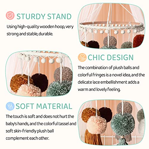 Boho Crib Mobile,Pom Pom Baby Mobile,Baby Mobile For Crib,Boho Baby Mobile Nursery Cot Mobile,Handmade Neutral Baby Mobile,Boho Kids Room Decor Baby Birthday Gift #TOP2