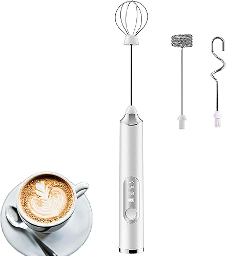 MOSHOU Espumador de leche eléctrico de mano con 3 cabezales, batidor de espuma de café con USB recargable 3 velocidades, mini batidora de mano