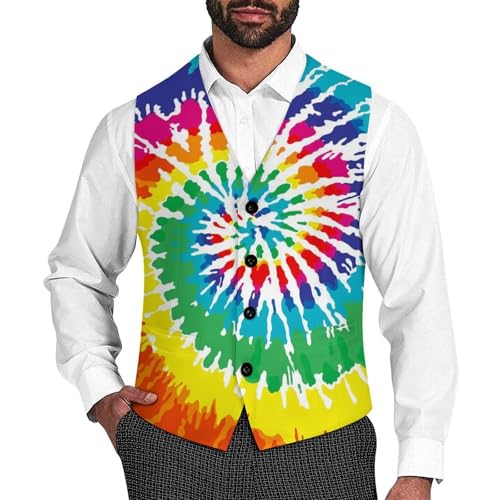 Colorful Spiral Tie Dye Men's Suit Vest Slim Fit V-Ncek Waistcoat Business Casual Vest