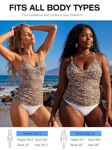 Image of RELELCIGA Women's Tankini Top V Neck Ruched Tummy Control Bathing Suit Top