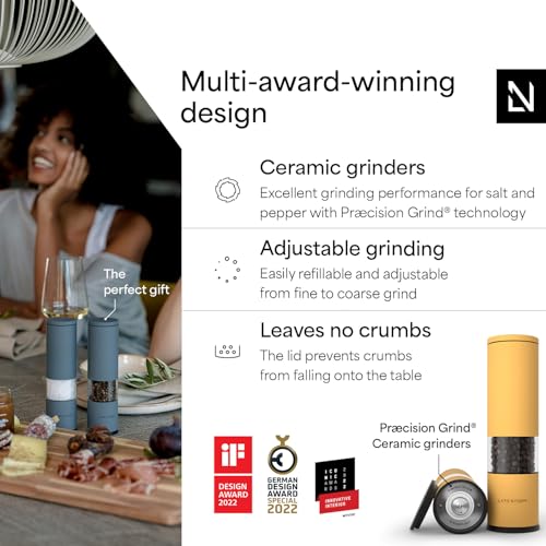 Image of LARS NYSOM Salt and Pepper Grinder Set Manual, Stainless Steel Salt and Pepper Mills with Adjustable Ceramic Grinder I Design Spice Shakers (Mustard Yellow)