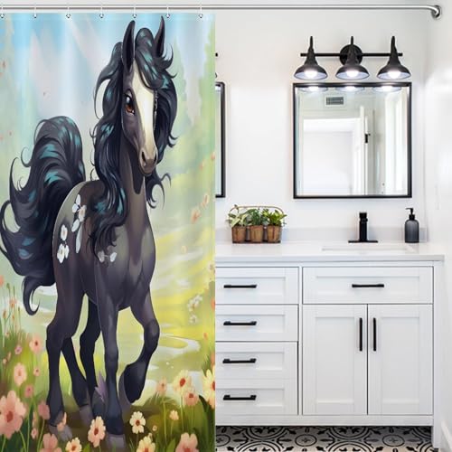 Cheval rideau de douche tissu lavable imperméable 92x183cm