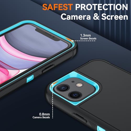Image of SunStory Compatible with iPhone 11 Case with HD Screen Protector, 3-Layer Heavy Duty Full-Body Cover,3 in 1 Hybrid Protective Case for iPhone 11 6.1 inch,BlackSkyBlue