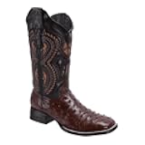 Men’s Genuine Leather Exotic Full Quill Ostrich Print Square Toe Cowboy Western Boots - Brown