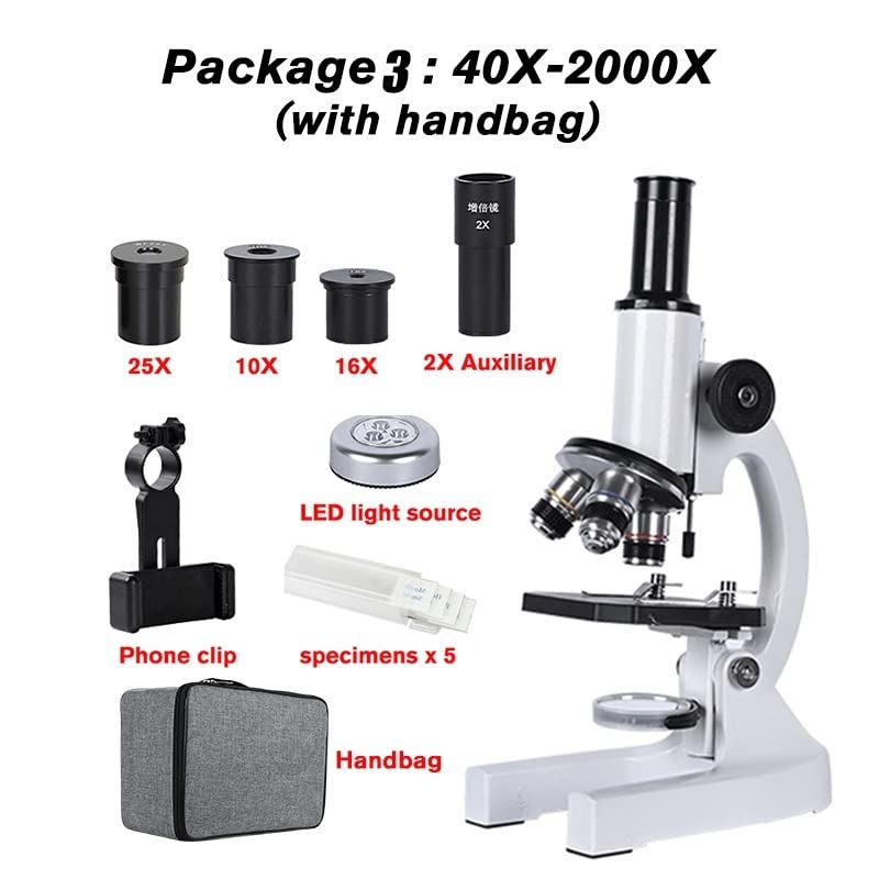 Microscope 640X 1280X 2000X Biological Microscope, Monocular LED Electronic Eyepiece(Package 3(40X-2000X))
