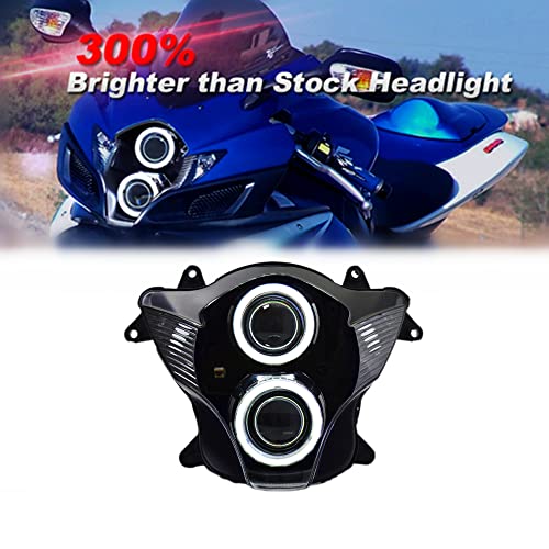 KT LED Headlight Assembly for Suzuki GSXR600 GSX-R600 2006-2007 Without Demon Eyes DRL Custom Modified Motorcycle Sportbike Front Head Lamp High/Low Beam Angel Eyes Daytime Running Light