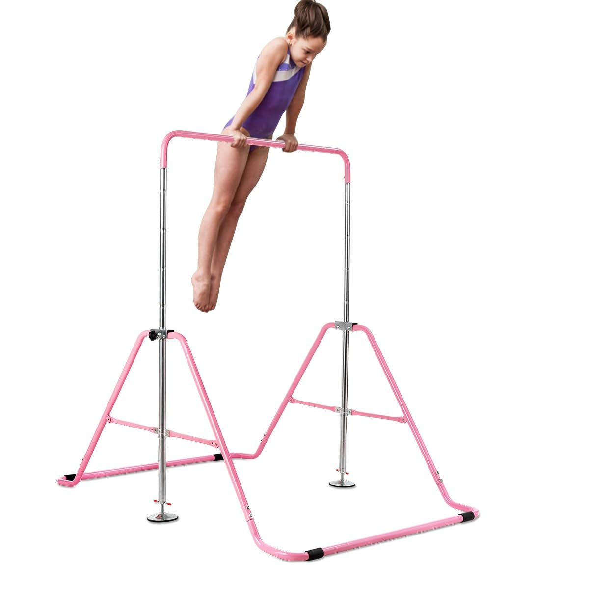 COSTWAY Sbarra Ginnastica Artistica Pieghevole, Altezza Regolabile 90-142 cm, Barra per Ginnastica per Bambini