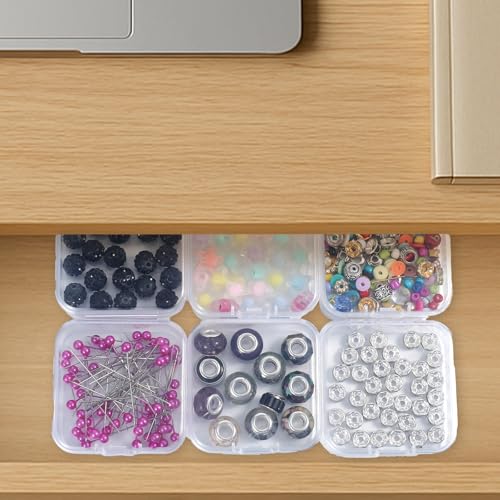Image of 100 Pcs Small Plastic Storage Boxes with Hinged Lids, 2.2 x 2.2 x 0.8 Inch Small Clear Bead Organizer Box Clear Plastic Containers Mini Square Storage Case for Jewelry, Beads, DIY Craft Organizer