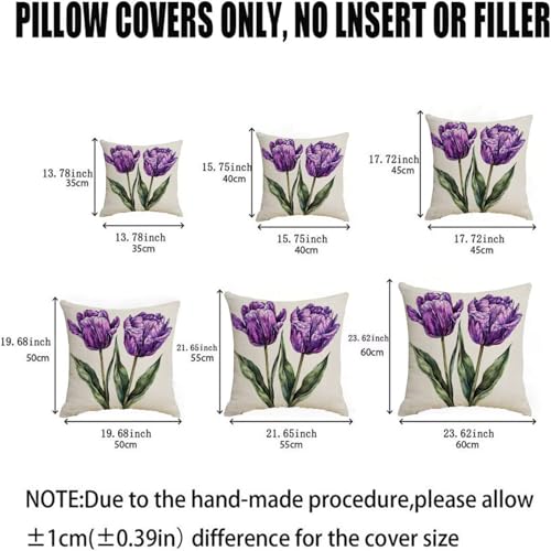 Housse coussin 65x65cm lin taie oreiller violette double face D570 - 6