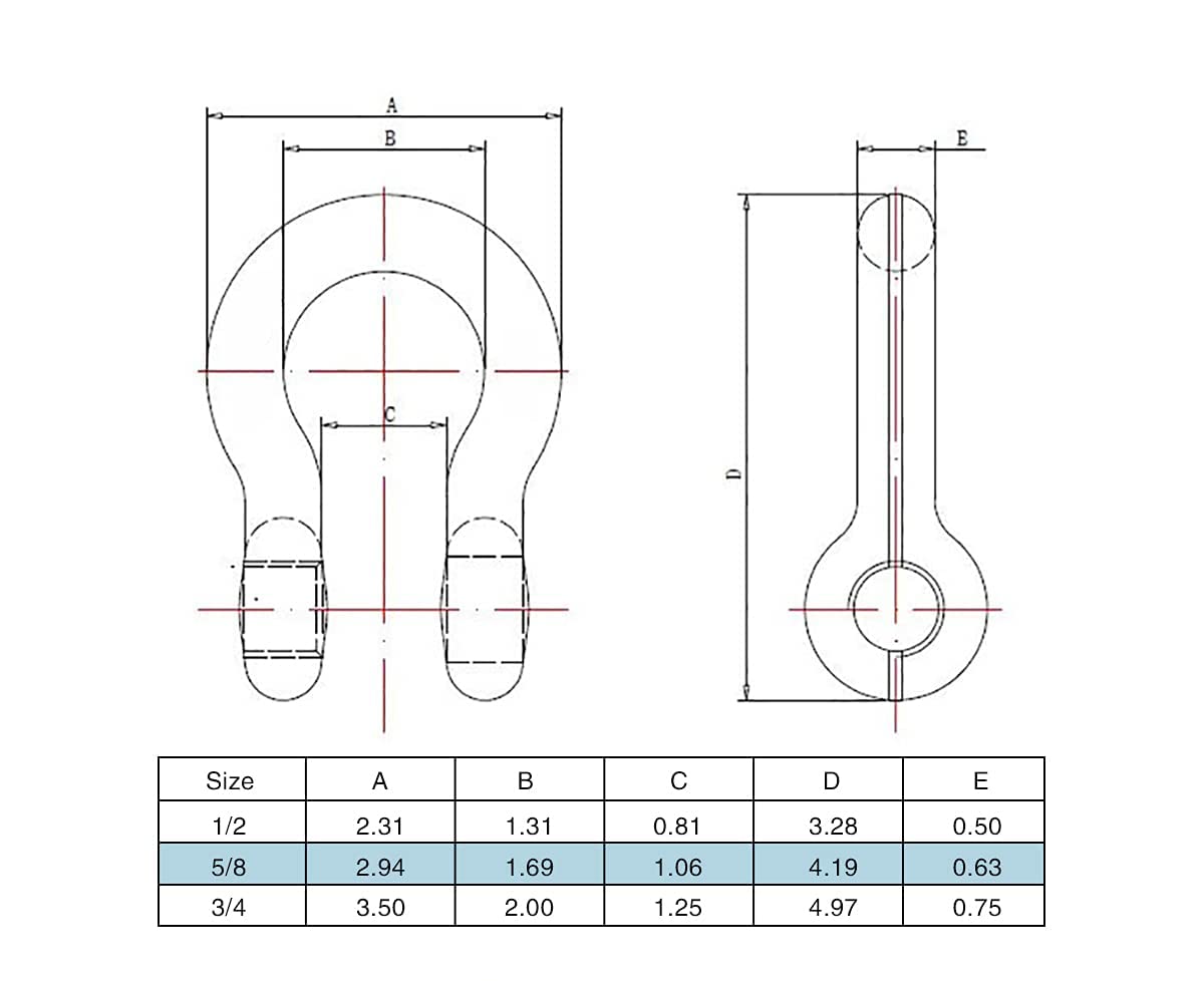 Size 5/8" Anchor Shackle, Carbon Steel Body Material, Alloy Steel Pin Material, 2 PK.