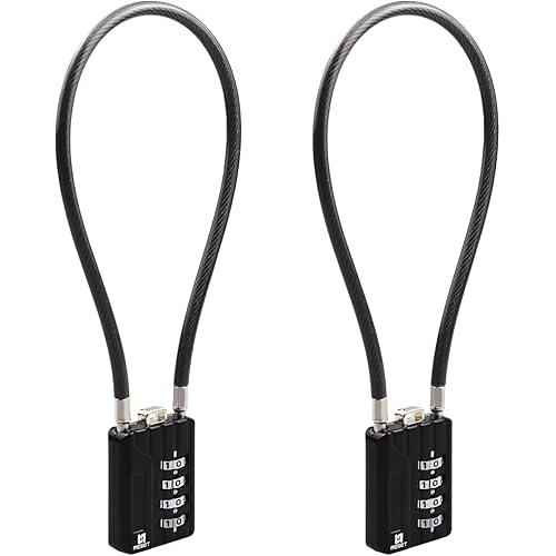 RESET-201 (2 Pack) 4 Digit Combination Padlock with 12 inch (30cm) Flexible Cable, Long Lock, Cable Lock for Trash Can, Locker, Luggage, Suitcase, Gun, Pistols, Helmet, 5mm Diameter, Black