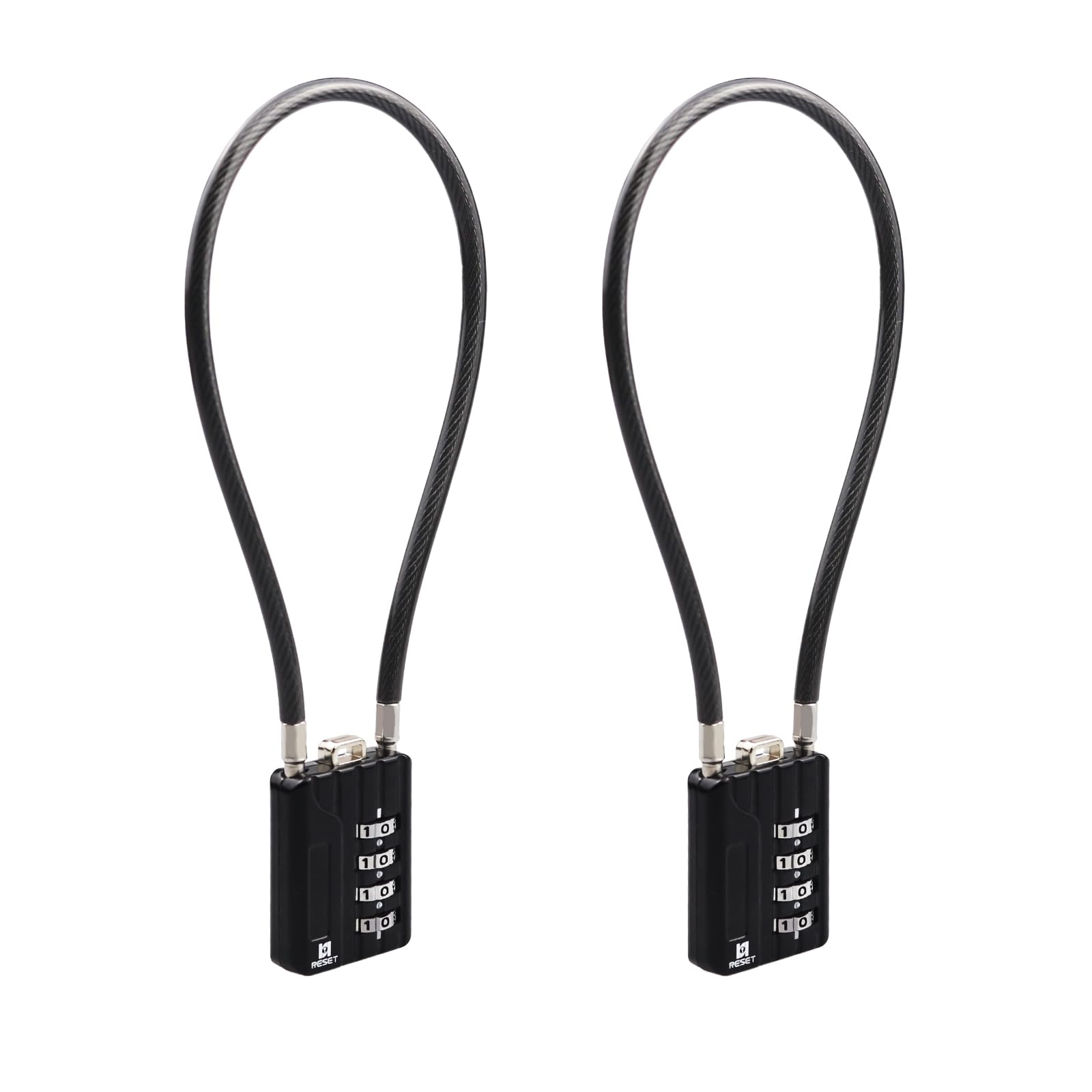 RESET-201 (2 Pack) 4 Digit Combination Padlock with 12 inch (30cm) Flexible Cable, Long Lock, Cable Lock for Trash Can, Locker, Luggage, Suitcase, Gun